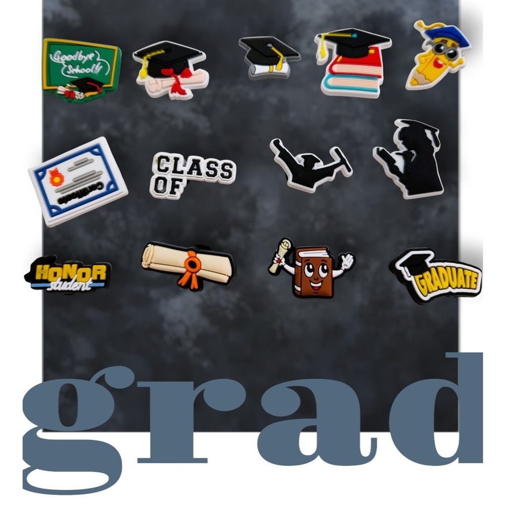13pc Graduation Shoe Charms Set Class of 2024 Grad Cap Diploma Honor Student PVC